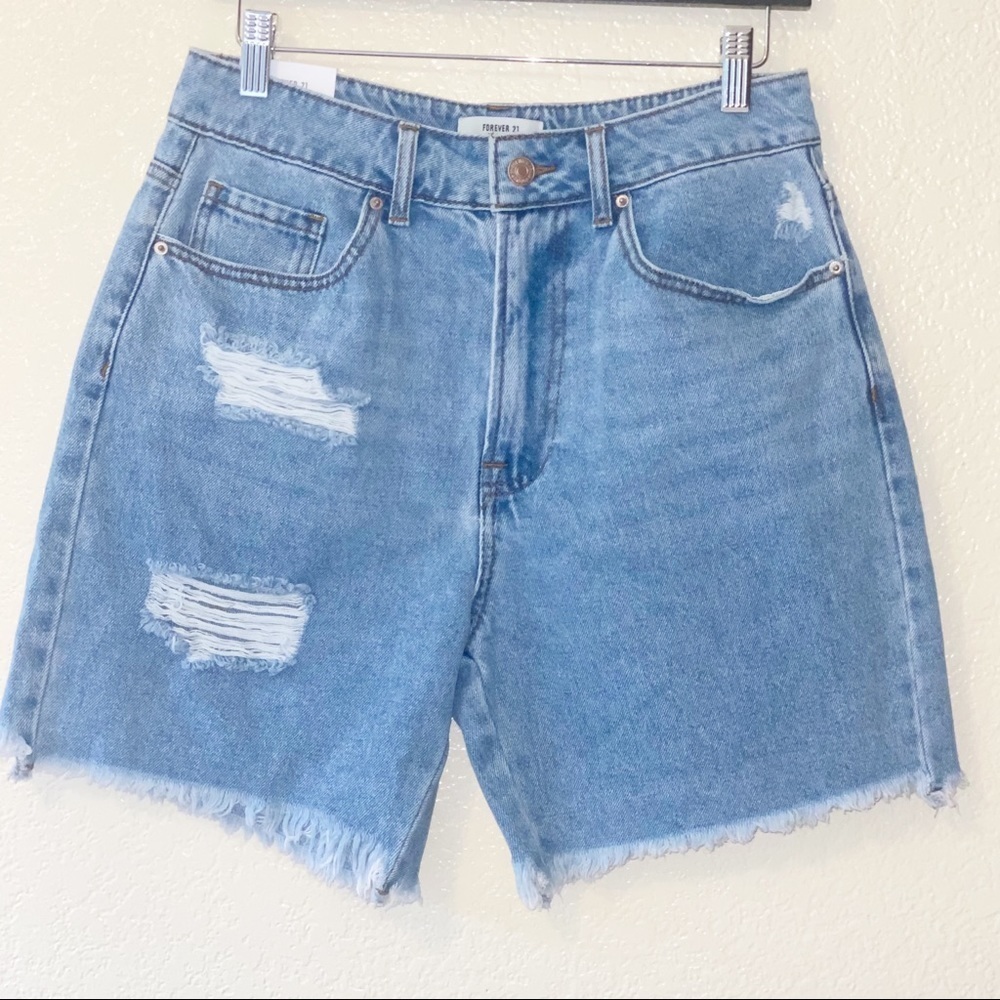 Forever 21 High-Rise 100% Cotton Distressed Denim Shorts